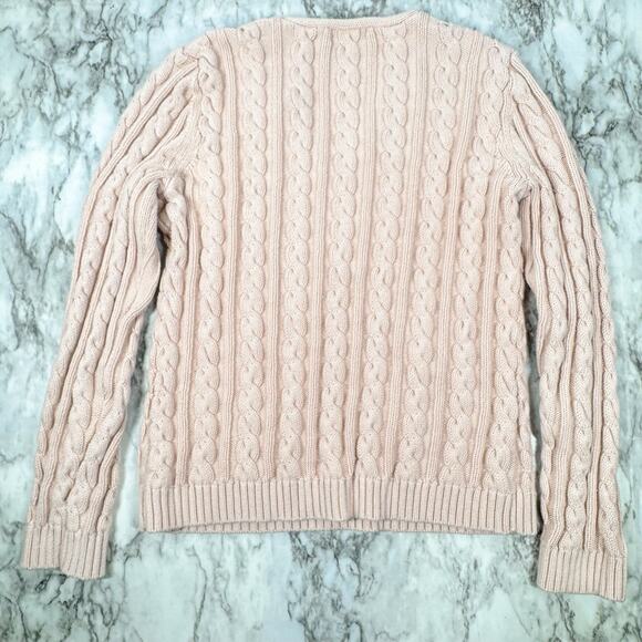 VTG Lauren Ralph Lauren Pink 100% Cotton Cable Knit Sweater Large Hong Kong - Picture 2 of 7